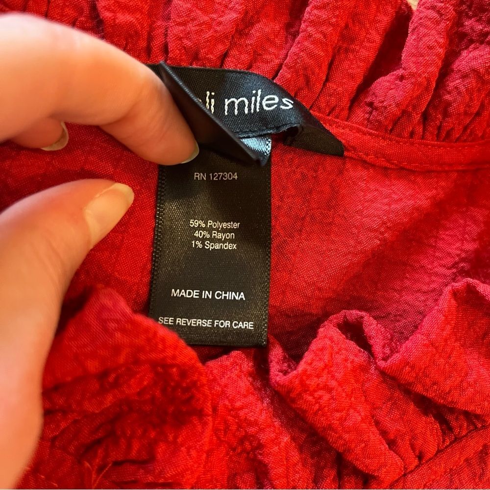 Ali Miles Red Ruffle-Neck Button Front Blouse - Picture 2 of 4